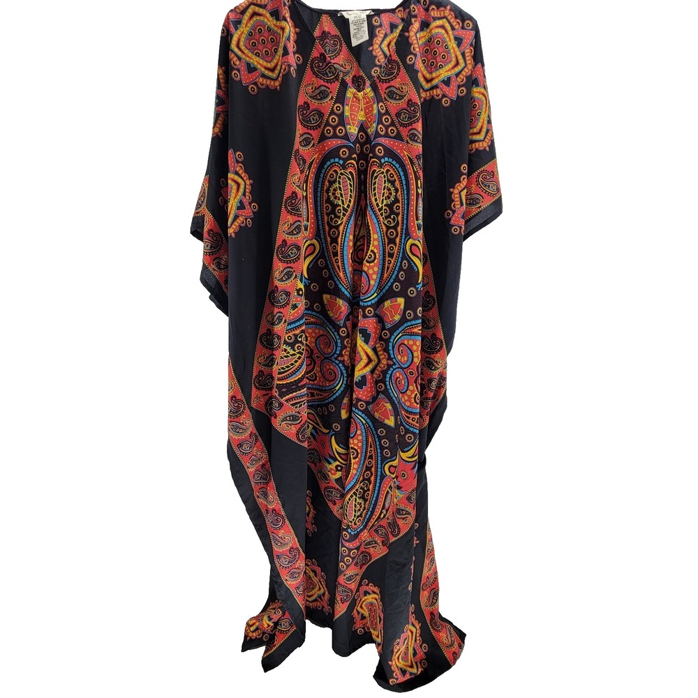Gypsie Blu Women Paisley Kaftan Maxi Dress Boho Lounge Cover Up OS 124593